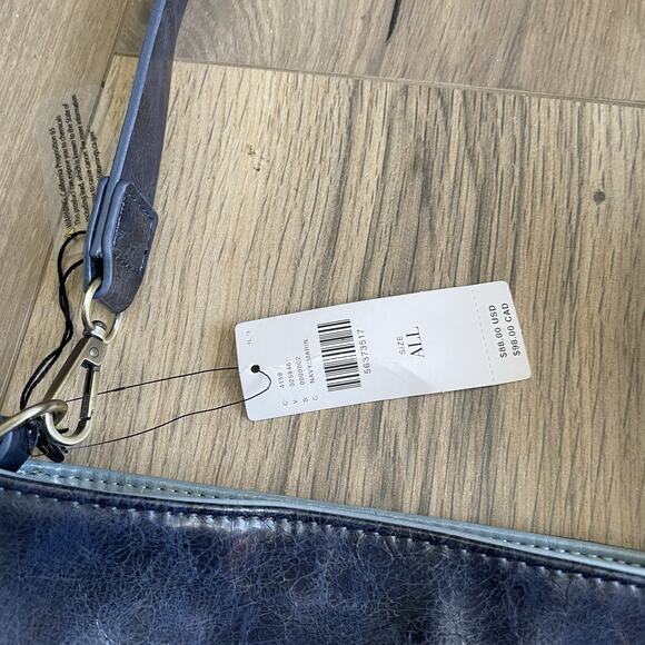 NEW ANTHROPOLOGIE Faux Leather Tote Bag Navy Blue Large Double Handle Shoulder - Picture 3 of 8